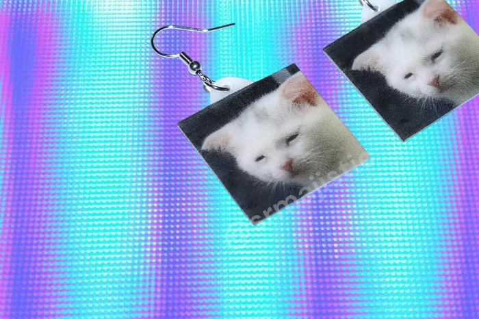 Sam Makes Things Earrings Sad and Sleepy Cat Meme Handmade Earrings
