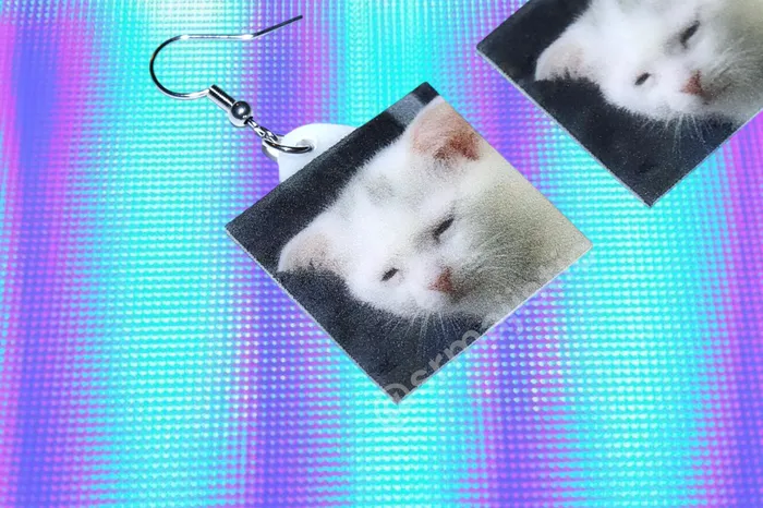 Sam Makes Things Earrings Sad and Sleepy Cat Meme Handmade Earrings
