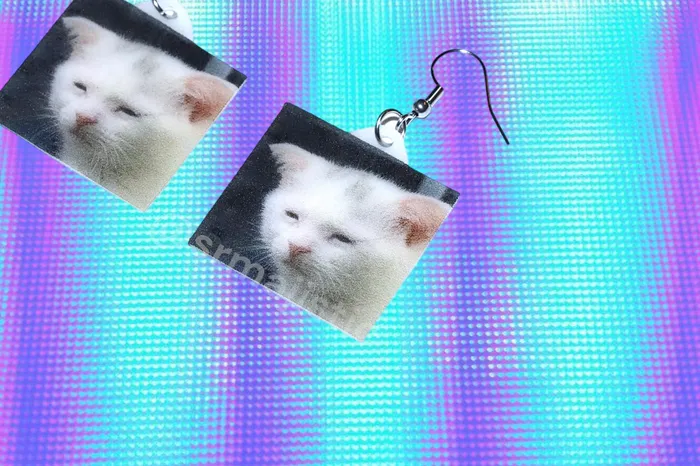 Sam Makes Things Earrings Sad and Sleepy Cat Meme Handmade Earrings