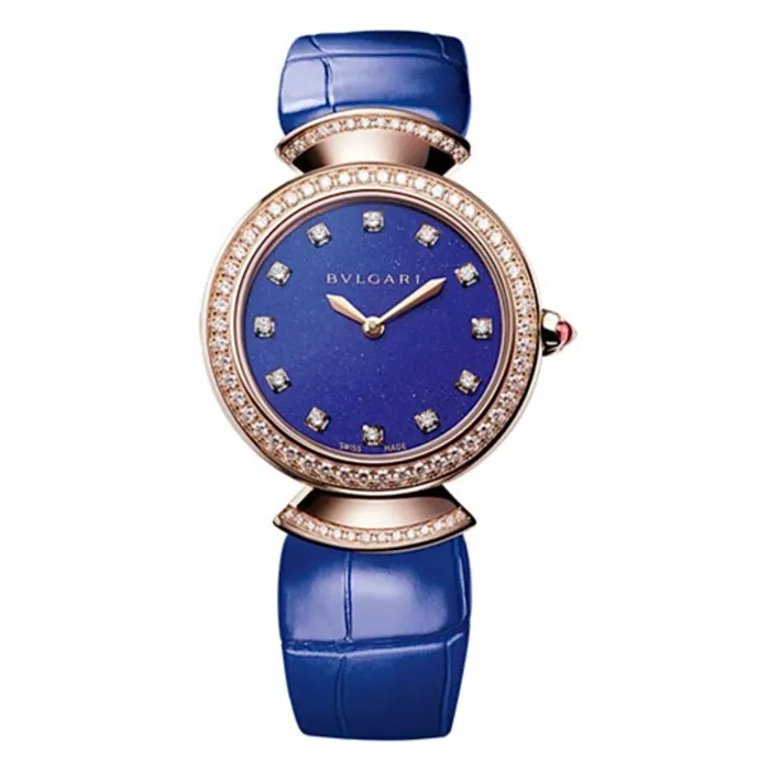 Watches Bulgari Bulgari Divas Dream 30mm Watch Ref 103261 Lapis Lazuli Diamond Index Dial in 18K Rose Gold Case Blue Alligator Leather Watches Bulgari Bulgari Divas Dream 30mm Watch Ref 103261 Lapis Lazuli Diamond Index Dial in 18K Rose Gold Case Blue Alligator Leather