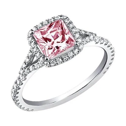 215 Ct Pink Sapphire Princess Halo WG Gemstone Ring GB Rings