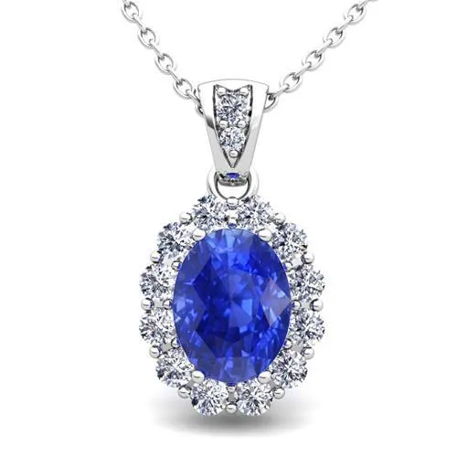 2 Carats Oval Cut Sri Lankan Sapphire Natural Earth Mined Diamond Pendant White Gold 14K GB Necklaces 2 Carats Oval Cut Sri Lankan Sapphire Natural Earth Mined Diamond Pendant White Gold 14K GB Necklaces