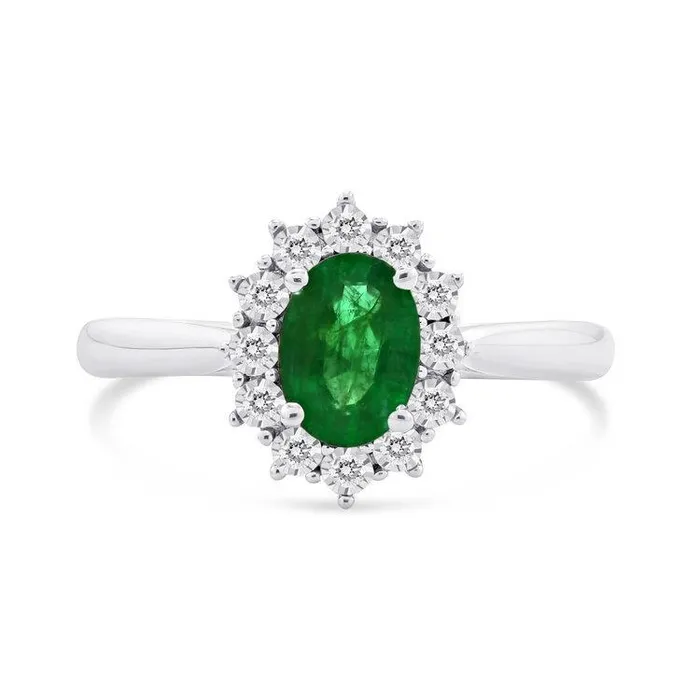 2 Ct Oval Shaped Green Emerald And Natural Earth Mined Diamond Wedding Ring White Gold 14K GB Rings 2 Ct Oval Shaped Green Emerald And Natural Earth Mined Diamond Wedding Ring White Gold 14K GB Rings