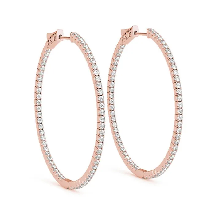 2 Inches Large Inside Out Natural Earth Mined Diamond Hoop Earrings Rose Gold GB Earrings 2 Inches Large Inside Out Natural Earth Mined Diamond Hoop Earrings Rose Gold GB Earrings