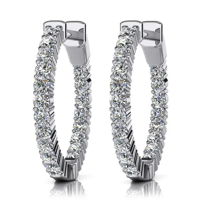 4 Ct Round Cut Single Row Inside Out Natural Earth Mined Diamonds Hoop Earring White GB Earrings 4 Ct Round Cut Single Row Inside Out Natural Earth Mined Diamonds Hoop Earring White GB Earrings