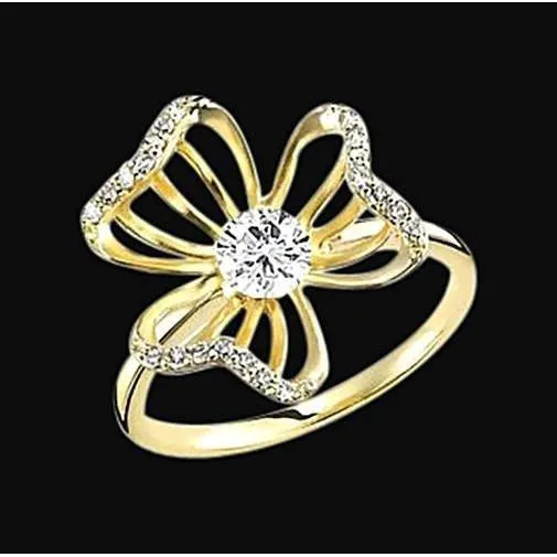 Art Nouveau Jewelry New Natural Earth Mined Diamond Flower Design Ring Yellow Gold GB Rings