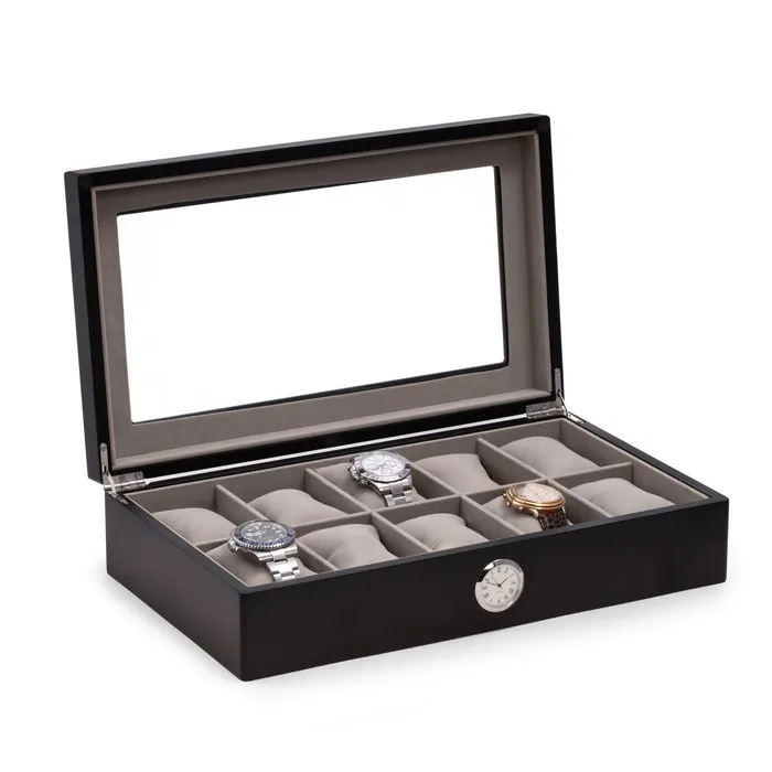 Bey Berk Watches Bey Berk Wood Ten Watch Box w Quartz Movement Clock