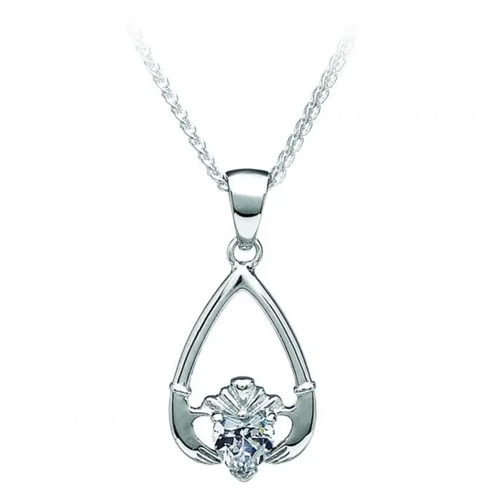 Boru Jewelry Boru Jewelry Sterling Silver AprilCubic Zirconia Birthstone Claddagh Pendant Necklaces