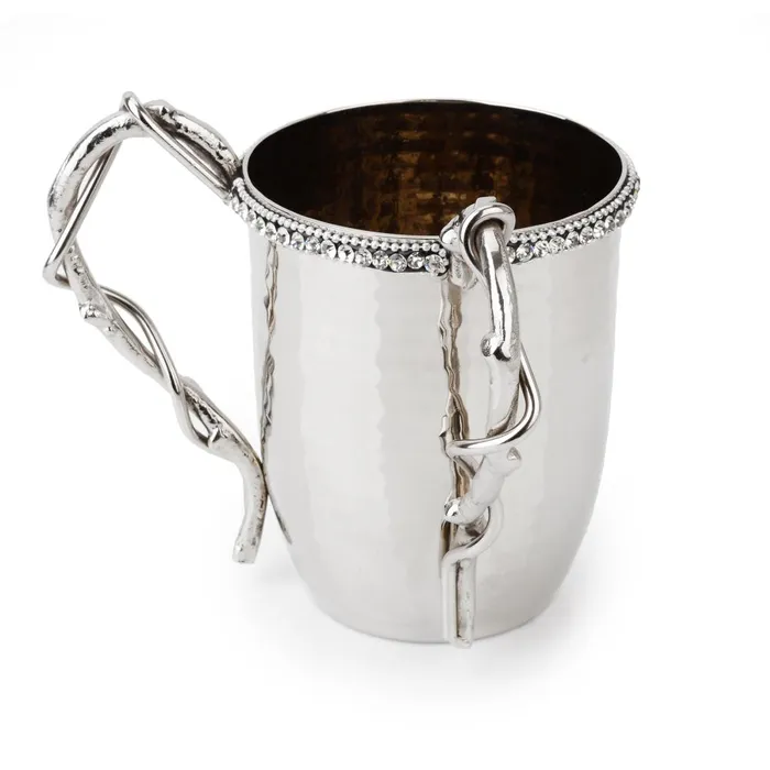 Classic Touch Decor Bracelets Classic Touch Hammered Stainless Steel Wash Cup w Diamonds 5 x 4 Classic Touch Decor Bracelets Classic Touch Hammered Stainless Steel Wash Cup w Diamonds 5 x 4