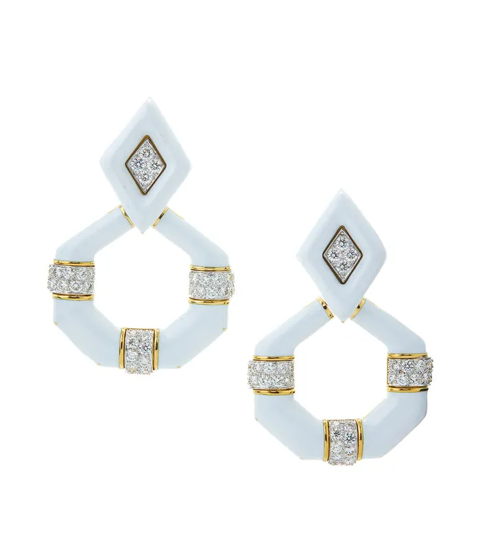 David Webb Irving Place Earrings White Enamel Earrings