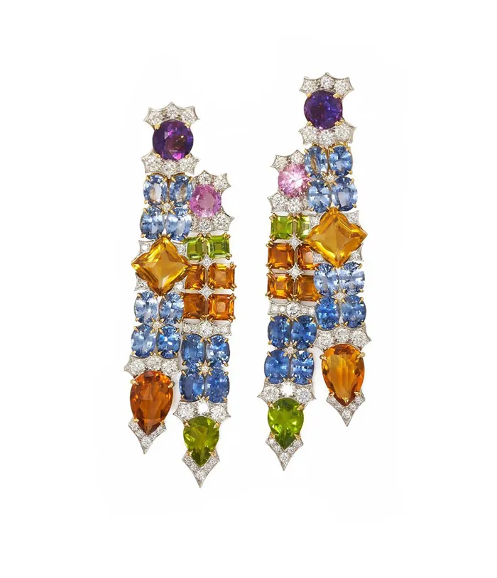 David Webb Streamer Earrings Sapphire Peridot Citrine Amethyst Earrings David Webb Streamer Earrings Sapphire Peridot Citrine Amethyst Earrings