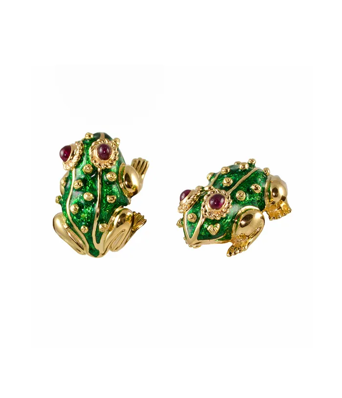 Earrings David Webb Frog Earrings Green Enamel