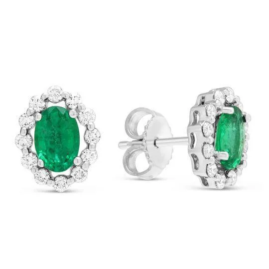 Earrings GB 470 Carats Prong Set Green Emerald With Natural Earth Mined Diamonds Stud Halo Earrings Earrings GB 470 Carats Prong Set Green Emerald With Natural Earth Mined Diamonds Stud Halo Earrings