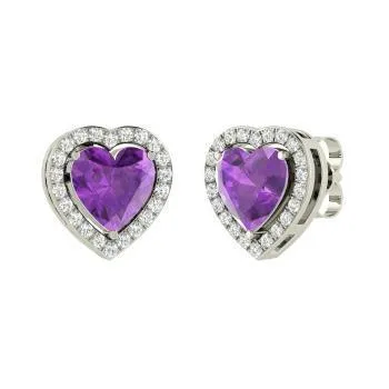Earrings GB Amethyst And Natural Earth Mined Diamonds 680 Carats Studs Earrings Halo White Gold 14K Earrings GB Amethyst And Natural Earth Mined Diamonds 680 Carats Studs Earrings Halo White Gold 14K