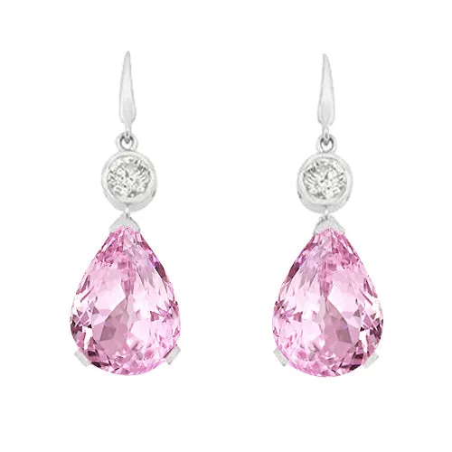 Earrings GB Pink Kunzite And Natural Earth Mined Diamond Dangle Earring 1040 Carats White Gold 14K Earrings GB Pink Kunzite And Natural Earth Mined Diamond Dangle Earring 1040 Carats White Gold 14K