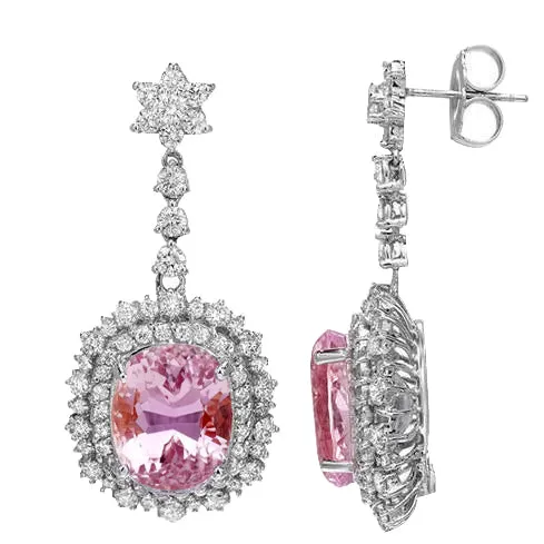 Earrings GB Prong Set 2650 Ct Pink Kunzite With Natural Earth Mined Diamonds Dangle Earrings Gold Earrings GB Prong Set 2650 Ct Pink Kunzite With Natural Earth Mined Diamonds Dangle Earrings Gold