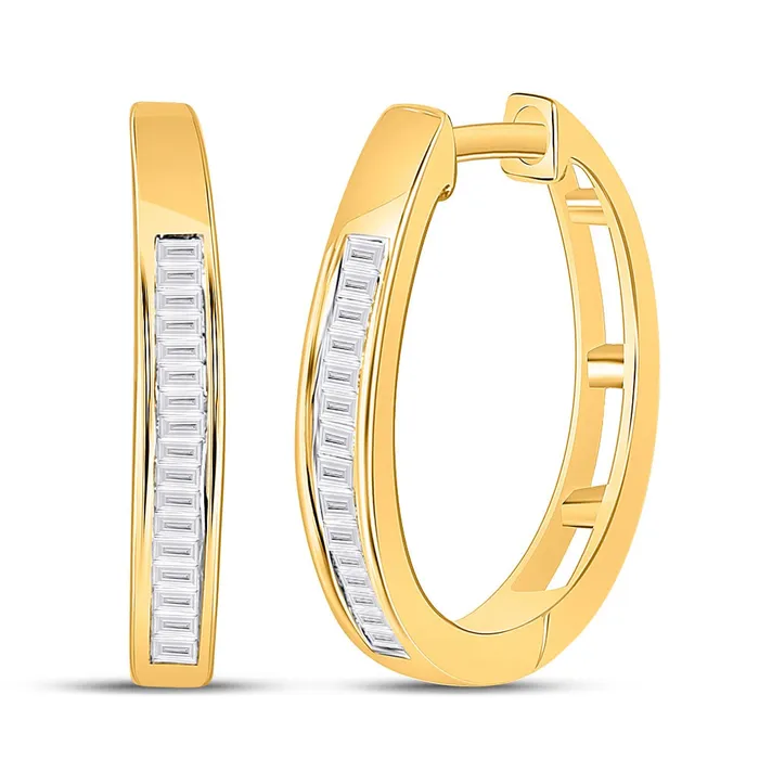 Earrings GND GND 10kt Yellow Gold Womens Baguette Diamond Hoop Earrings 15 Cttw Earrings GND GND 10kt Yellow Gold Womens Baguette Diamond Hoop Earrings 15 Cttw