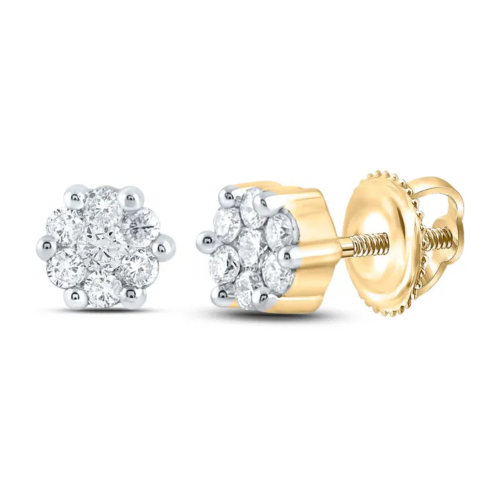 Earrings GND GND 14kt Yellow Gold Womens Round Diamond Flower Cluster Earrings 16 Cttw Earrings GND GND 14kt Yellow Gold Womens Round Diamond Flower Cluster Earrings 16 Cttw