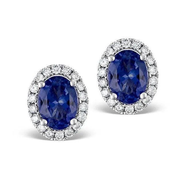 Earrings Oval Ceylon Sapphire Natural Earth Mined Diamond Stud Earring White Gold 14K 540 Ct GB Earrings Oval Ceylon Sapphire Natural Earth Mined Diamond Stud Earring White Gold 14K 540 Ct GB