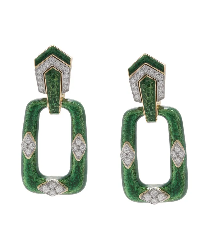 Earrings Rectangular Mini Hoop Earrings Green David Webb