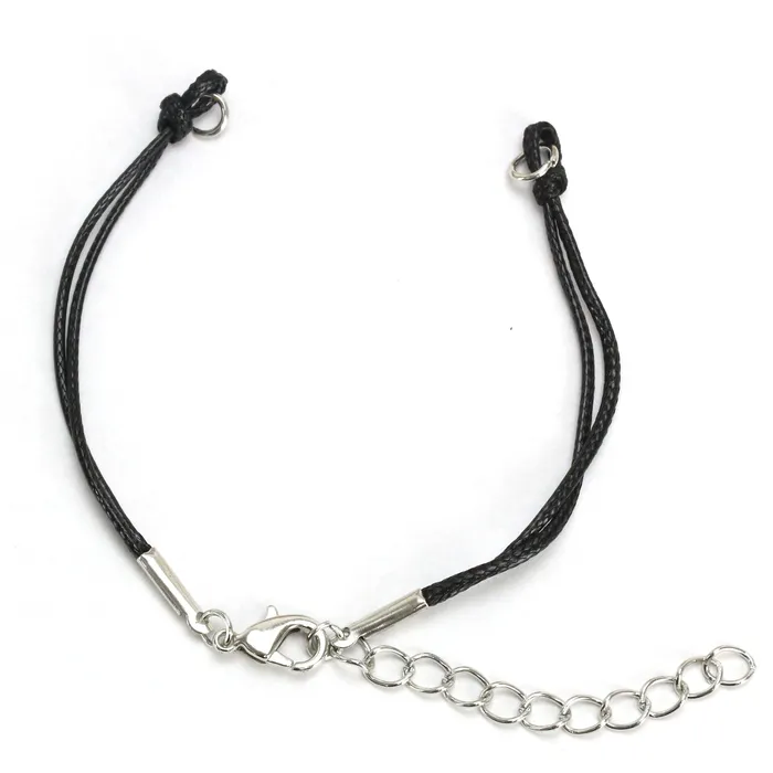 ES Bracelets Black Nylon String Bracelet with Extender Chain Pack of 5