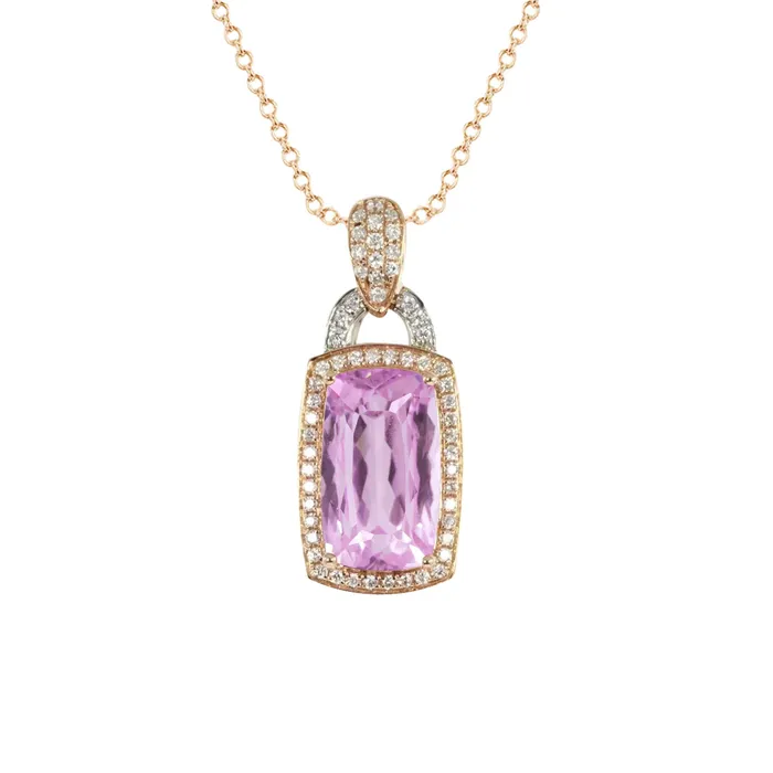 GB 1775 Carat Kunzite Natural Earth Mined Diamond Necklace Necklaces