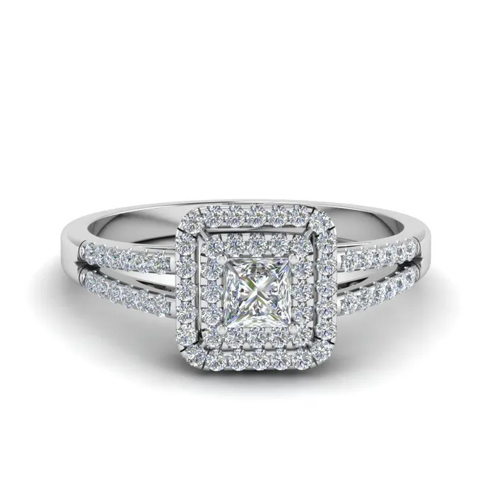 GB 2 Carats Princess Round Natural Earth Mined Diamond Halo Ring Rings