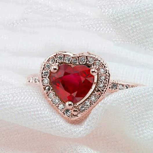 GB 85 Carats Red AAA Ruby With Natural Earth Mined Diamond Ring Rose Gold 14K Rings GB 85 Carats Red AAA Ruby With Natural Earth Mined Diamond Ring Rose Gold 14K Rings