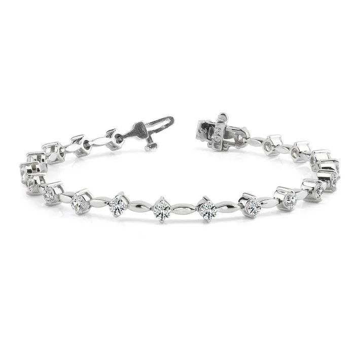 GB Bracelets Classic 4 Carats Round Cut Natural Earth Mined Diamonds Link Bracelet White Gold 14K GB Bracelets Classic 4 Carats Round Cut Natural Earth Mined Diamonds Link Bracelet White Gold 14K