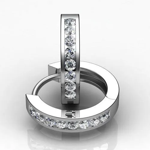 GB Earrings 19 Ct Round Channel Set Natural Earth Mined Diamond Hoop Earring GB Earrings 19 Ct Round Channel Set Natural Earth Mined Diamond Hoop Earring