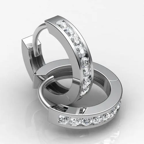 GB Earrings 19 Ct Round Channel Set Natural Earth Mined Diamond Hoop Earring GB Earrings 19 Ct Round Channel Set Natural Earth Mined Diamond Hoop Earring