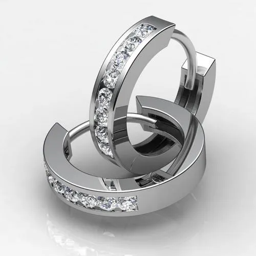 GB Earrings 19 Ct Round Channel Set Natural Earth Mined Diamond Hoop Earring GB Earrings 19 Ct Round Channel Set Natural Earth Mined Diamond Hoop Earring
