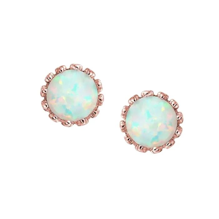 GB Earrings 12 Ct Round Cut Opal Ladies Studs Earrings Rose Gold 14K New GB Earrings 12 Ct Round Cut Opal Ladies Studs Earrings Rose Gold 14K New