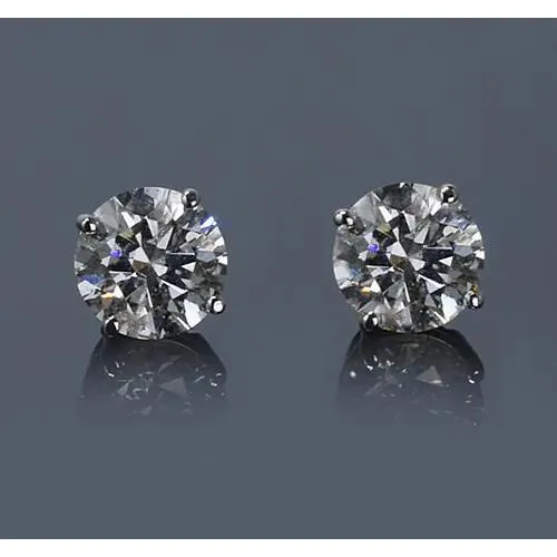 GB Earrings 2 Carats Prong Round Natural Earth Mined Diamond Stud Earrings GB Earrings 2 Carats Prong Round Natural Earth Mined Diamond Stud Earrings