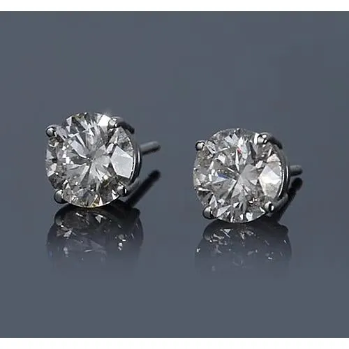 GB Earrings 2 Carats Prong Round Natural Earth Mined Diamond Stud Earrings