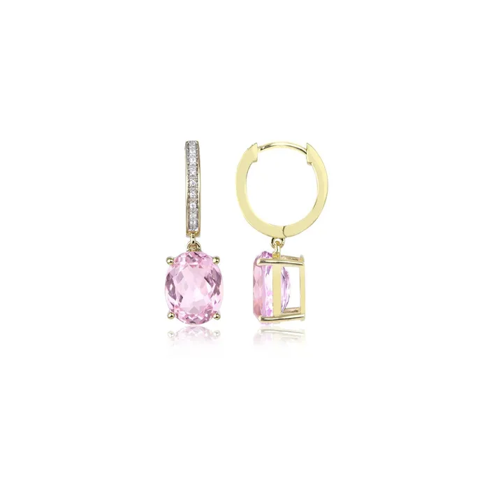 GB Earrings 2650 Carats Kunzite With Natural Earth Mined Diamonds Dangle Earrings Yellow Gold GB Earrings 2650 Carats Kunzite With Natural Earth Mined Diamonds Dangle Earrings Yellow Gold