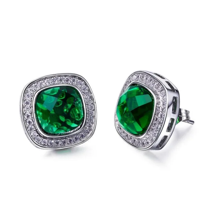 GB Earrings 620 Carats Green Emerald With Natural Earth Mined Diamonds Studs Halo Earrings 14K White Gold GB Earrings 620 Carats Green Emerald With Natural Earth Mined Diamonds Studs Halo Earrings 14K White Gold
