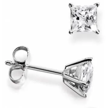 GB Earrings Natural Earth Mined Diamond Stud Earring White Gold 15 Ct 4 Prong Set Princess Cut GB Earrings Natural Earth Mined Diamond Stud Earring White Gold 15 Ct 4 Prong Set Princess Cut