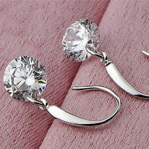 GB Earrings Round Natural Earth Mined Diamond Drop Women Earring Solid Gold 14K Jewelry New 25 Ct