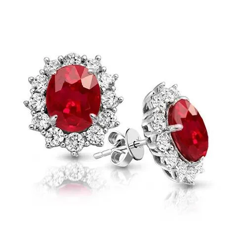 GB Earrings Ruby And Natural Earth Mined Diamond 7 Carats Red Stud Halo Earring White Gold Jewelry GB Earrings Ruby And Natural Earth Mined Diamond 7 Carats Red Stud Halo Earring White Gold Jewelry