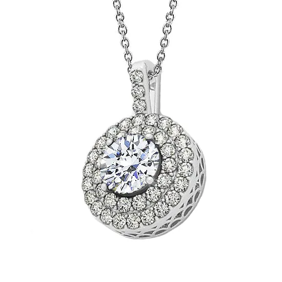 GB Necklaces 2 Carat Double Row Natural Earth Mined Diamonds Pendant Necklace Without Chain Gold 14K GB Necklaces 2 Carat Double Row Natural Earth Mined Diamonds Pendant Necklace Without Chain Gold 14K
