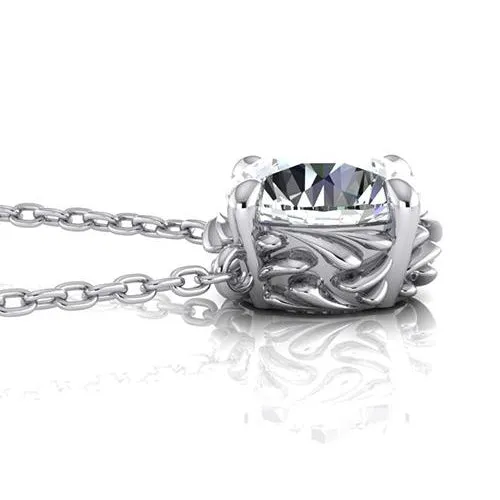 GB Necklaces 3 Carat Big Round Natural Earth Mined Diamond Necklace Pendant Solid White Gold 14K