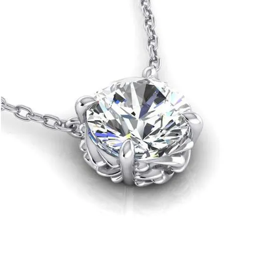 GB Necklaces 3 Carat Big Round Natural Earth Mined Diamond Necklace Pendant Solid White Gold 14K