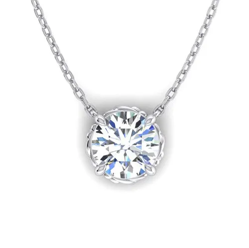 GB Necklaces 3 Carat Big Round Natural Earth Mined Diamond Necklace Pendant Solid White Gold 14K