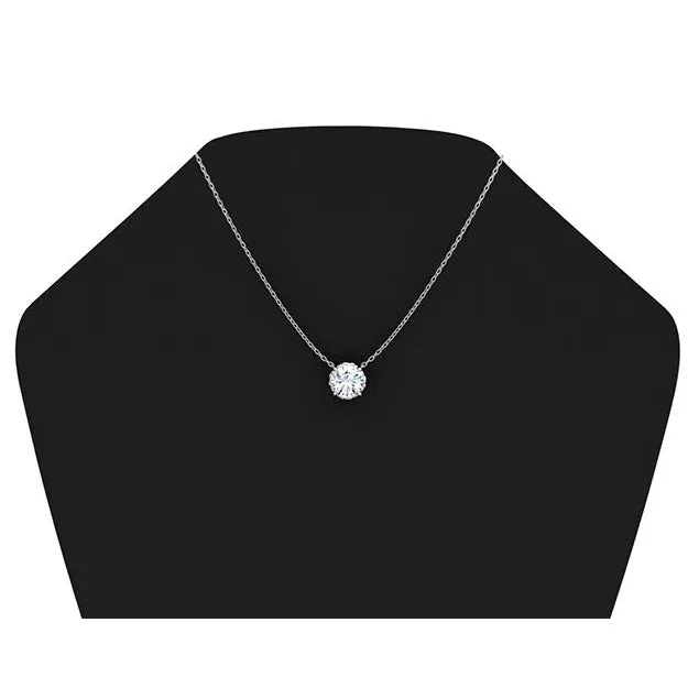 GB Necklaces 3 Carat Big Round Natural Earth Mined Diamond Necklace Pendant Solid White Gold 14K