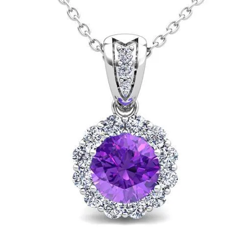 GB Necklaces 990 Carats Round Cut Amethyst And Natural Earth Mined Diamond Pendant Necklace GB Necklaces 990 Carats Round Cut Amethyst And Natural Earth Mined Diamond Pendant Necklace