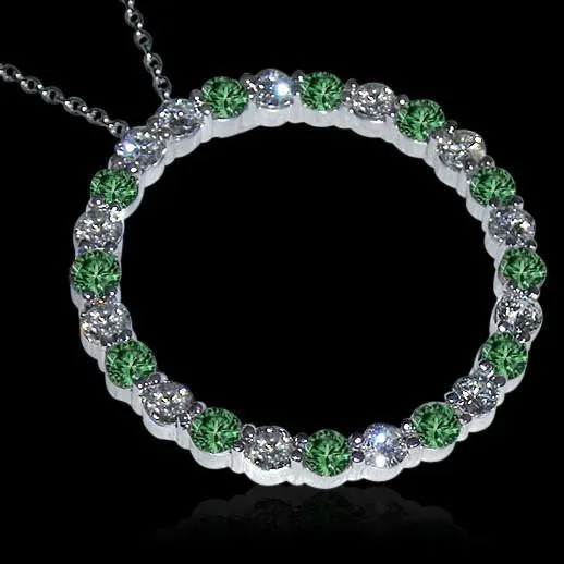 GB Necklaces Green And White Natural Earth Mined Diamond Circle Pendant Necklace 875 Carats GB Necklaces Green And White Natural Earth Mined Diamond Circle Pendant Necklace 875 Carats