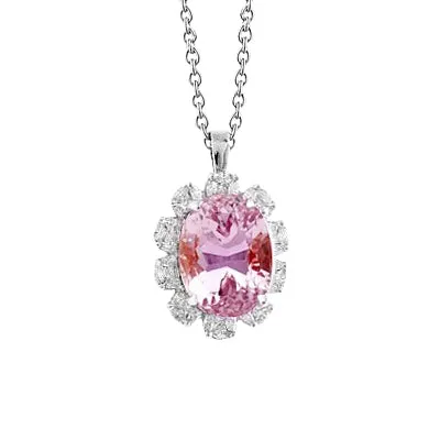 GB Oval Pink Kunzite With Natural Earth Mined Diamond Necklace Pendant Women 1250 Carats Necklaces GB Oval Pink Kunzite With Natural Earth Mined Diamond Necklace Pendant Women 1250 Carats Necklaces