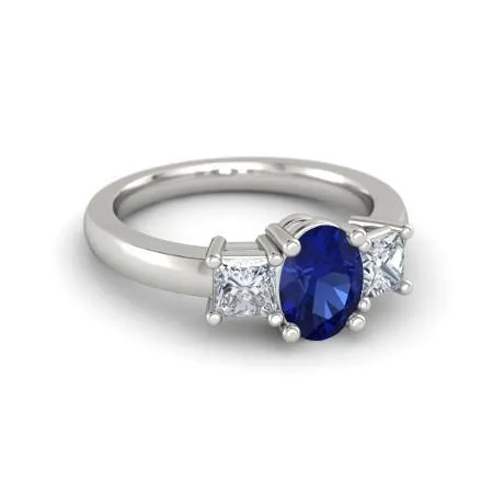 GB Oval Princess Cut 225 Ct Ceylon Sapphire Natural Earth Mined Diamonds Ring White Gold 14K Rings