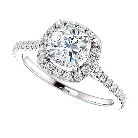 GB Rings 135 Ct Halo Cushion Round Natural Earth Mined Diamond Wedding Ring Band 14K White Gold